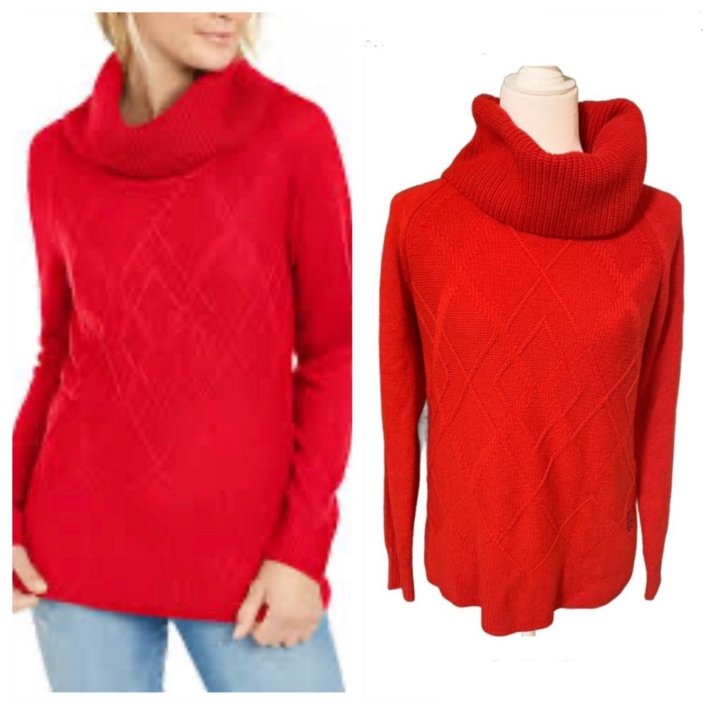 Tommy Hilfiger | Red Turtle Neck Knit Sweater Embroidered Logo Size Small